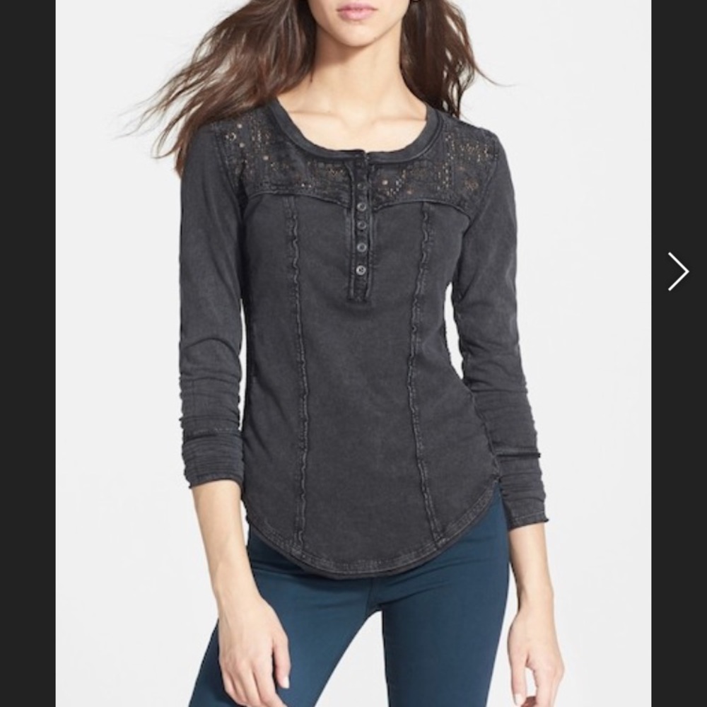 *Sold* Free People Gold Coast Crochet Henley Top
